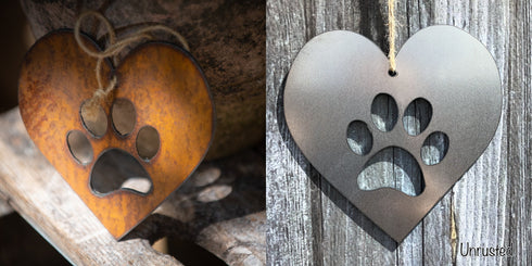 Paw Print Heart - Rustic Rusted Garden Sign
